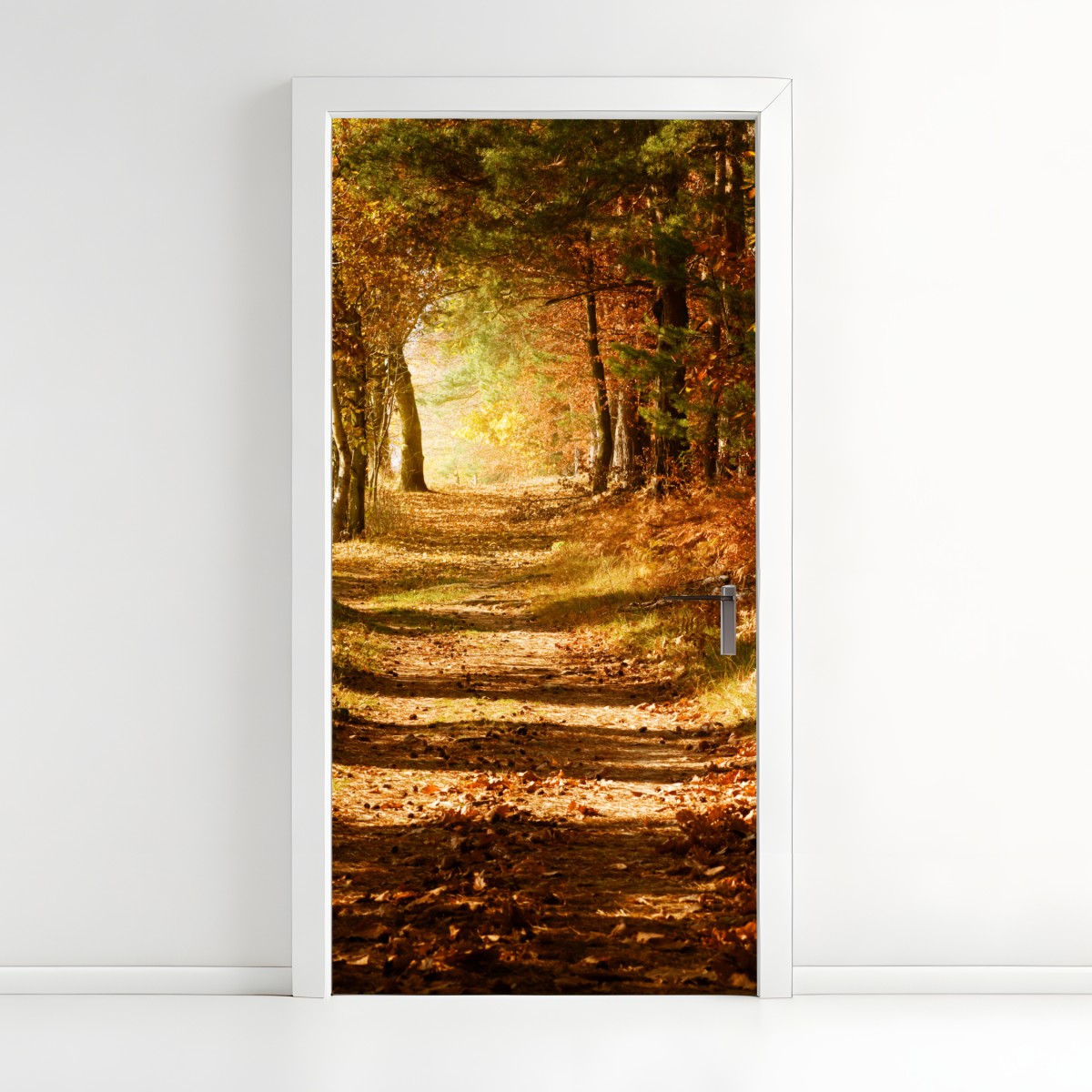 Türaufkleber herbstlicher waldweg mit goldenem licht – Wallnifity®