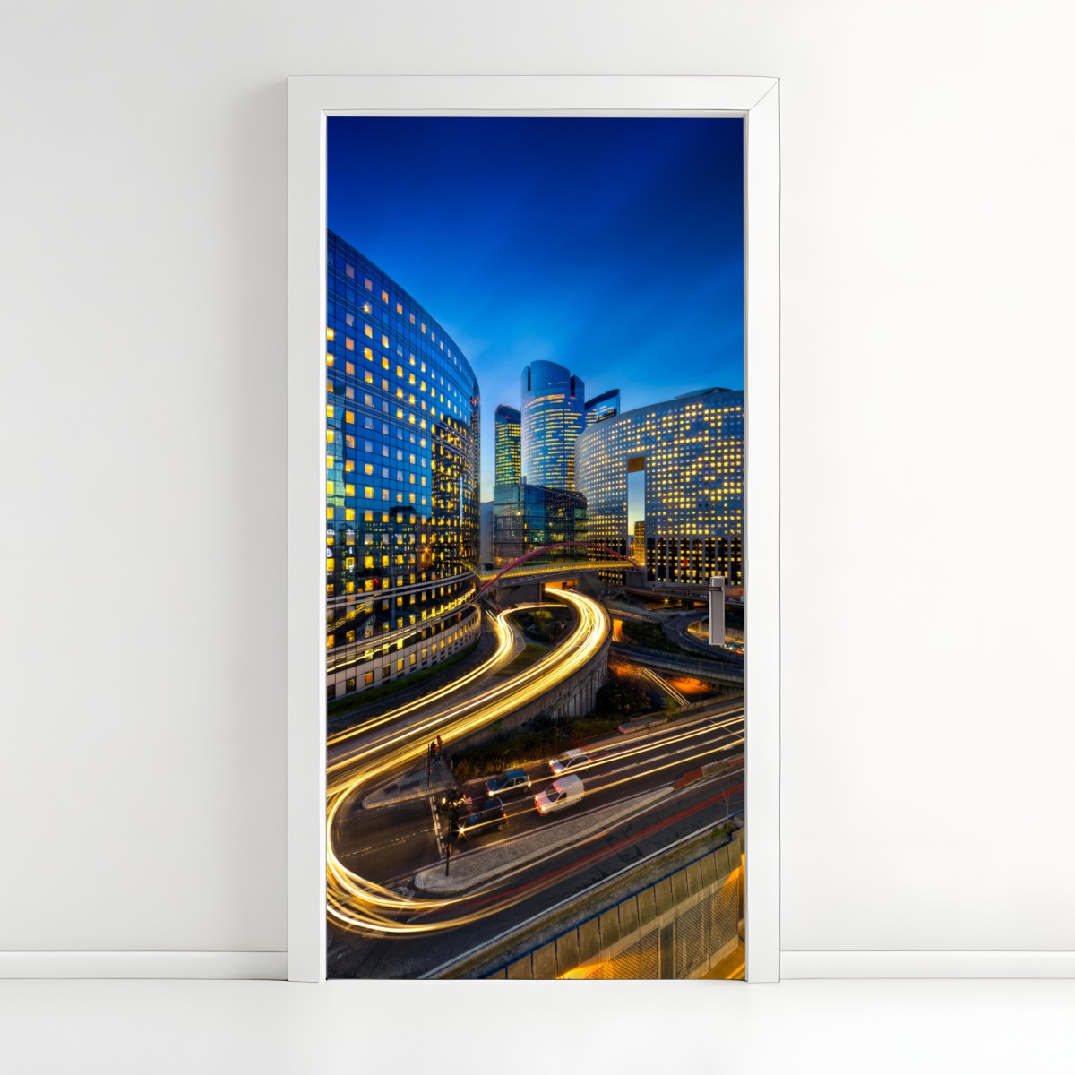 Türaufkleber moderne stadtsilhouette bei dämmerung – Wallnifity®