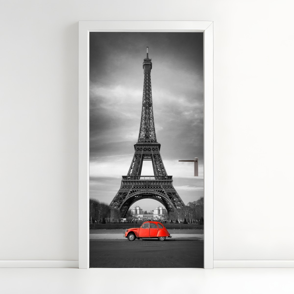 Türaufkleber Eiffelturm mit rotem vintage-auto – Wallnifity®