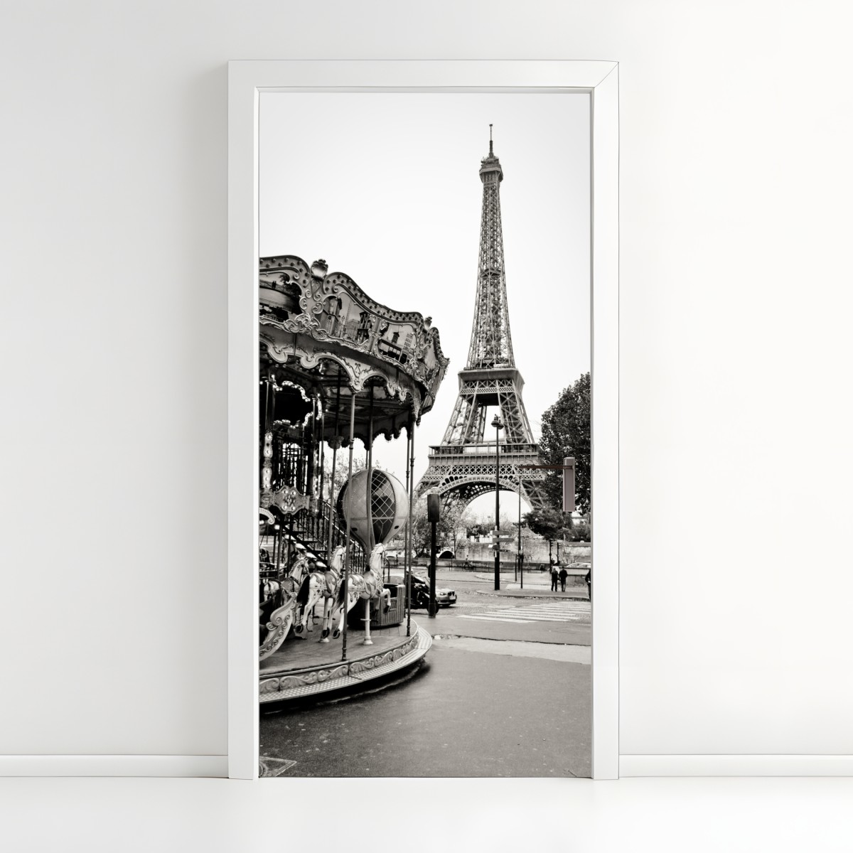 Türaufkleber Eiffelturm und karussell in Paris – Wallnifity®
