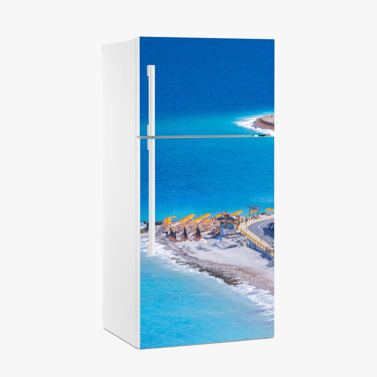 Kühlschrankaufkleber Rhodos strand mit bunten sonnenschirmen – Wallnifity®