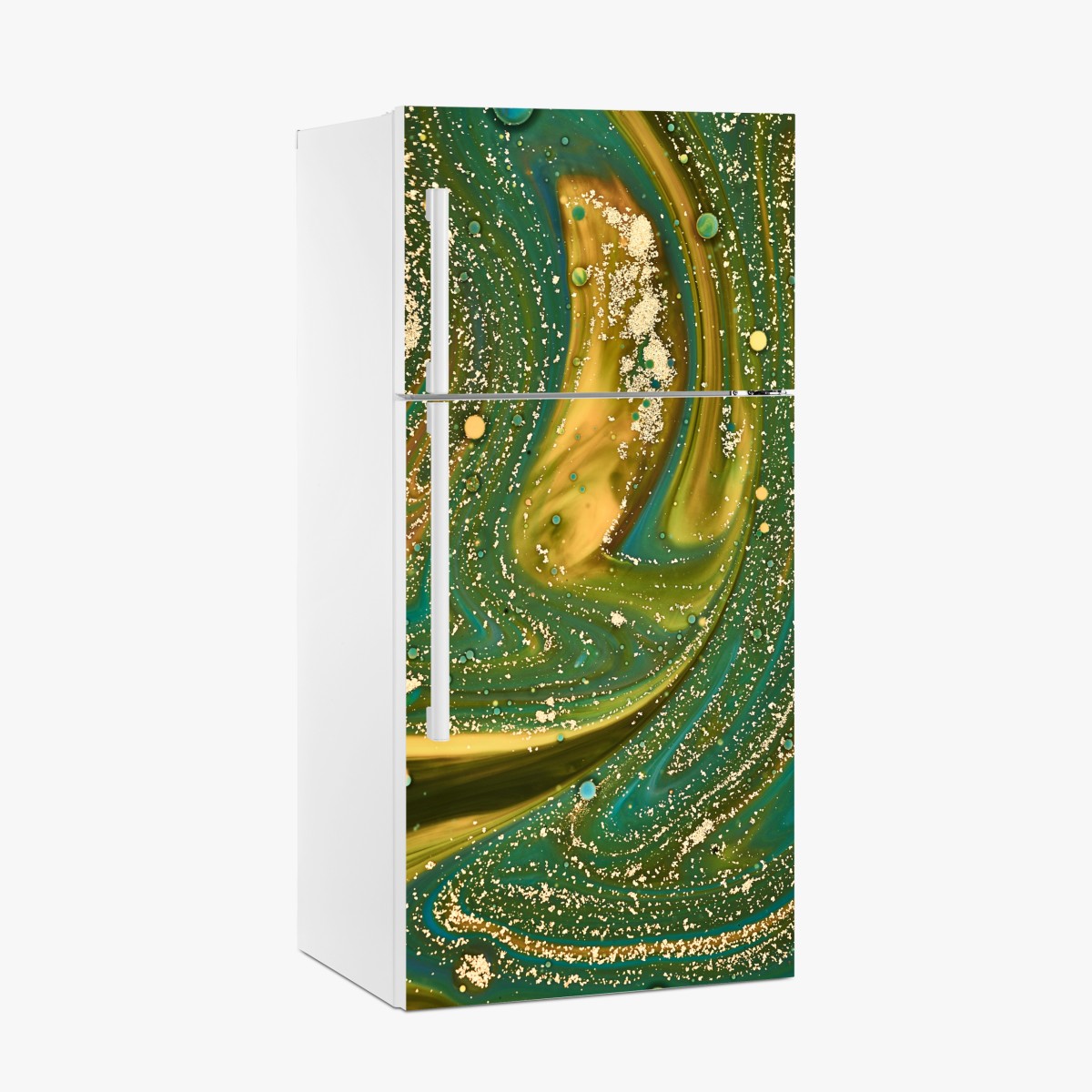 Kühlschrankaufkleber grün-goldene flüssige marmorierte kunst – Wallnifity®