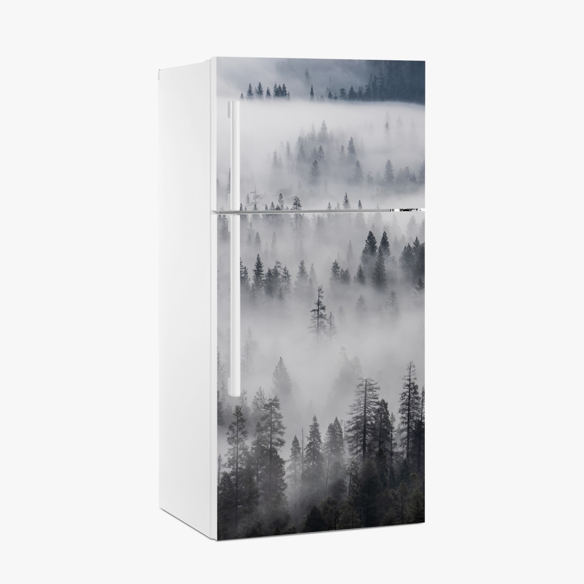 Kühlschrankaufkleber nebeliger kiefernwald – Wallnifity®