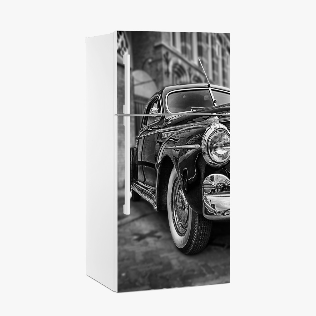 Kühlschrankaufkleber vintage klassisches auto auf kopfsteinpflaster – Wallnifity®