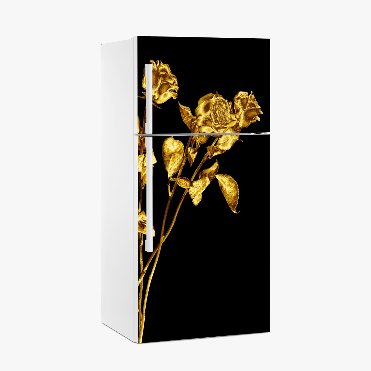Kühlschrankaufkleber goldene rosen vor schwarzem hintergrund – Wallnifity®