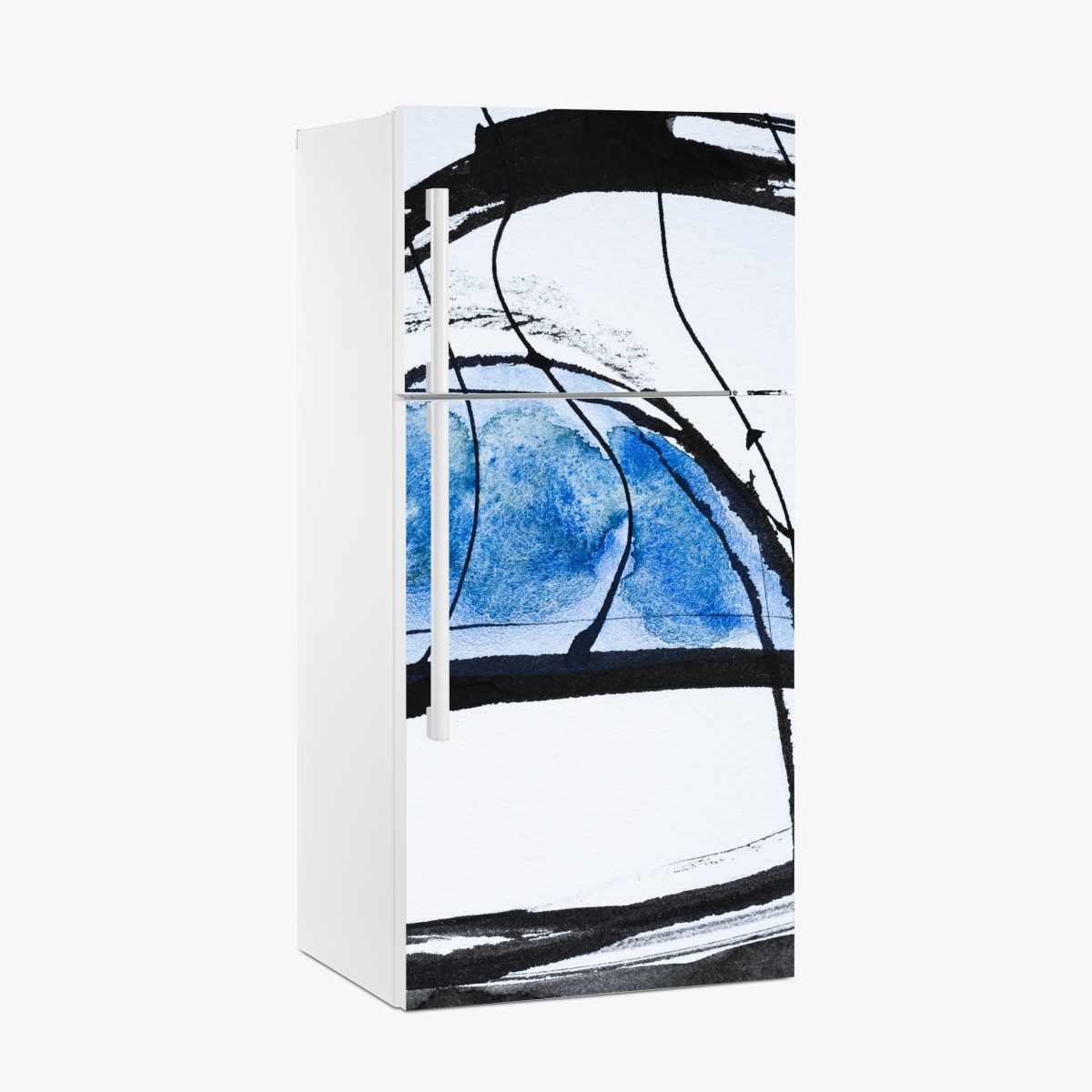 Kühlschrankaufkleber blaue abstrakte tusche- und aquarellkomposition – Wallnifity®