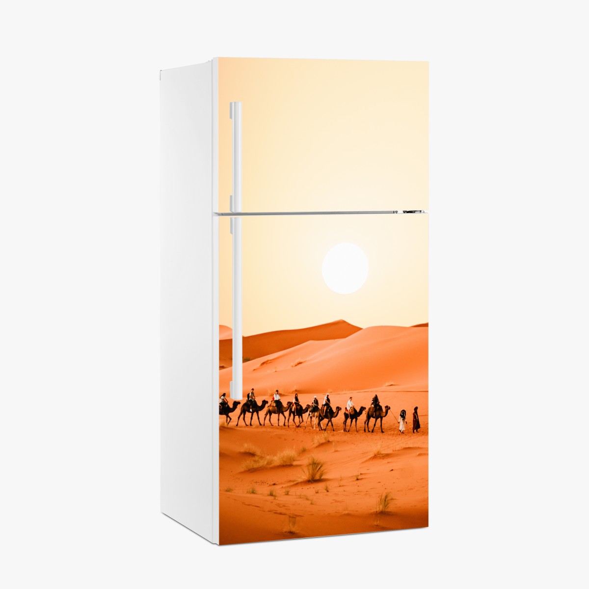Kühlschrankaufkleber karawane von kamelen in der wüste bei sonnenuntergang – Wallnifity®