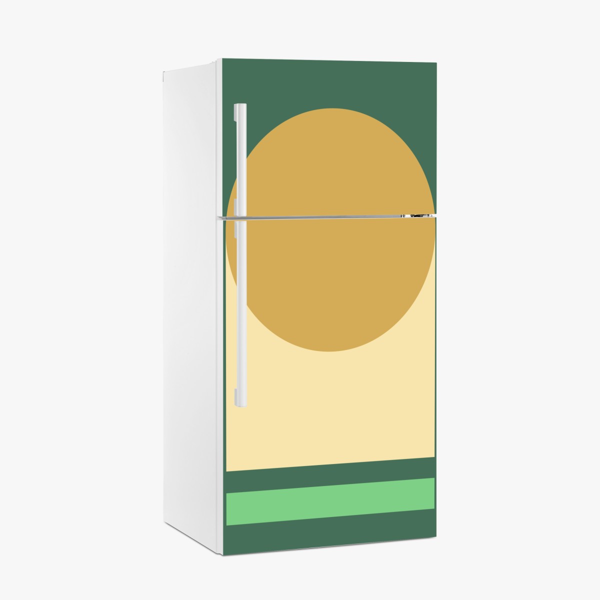 Kühlschrankaufkleber goldene sonne über geometrischem block – Wallnifity®