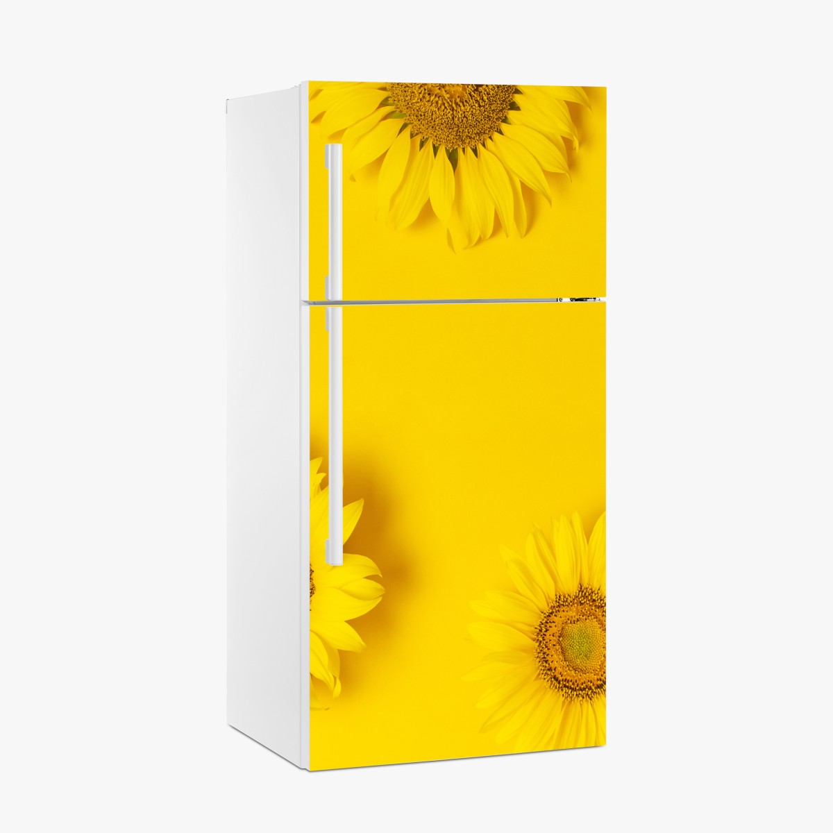 Kühlschrankaufkleber drei sonnenblumen auf gelbem hintergrund – Wallnifity®