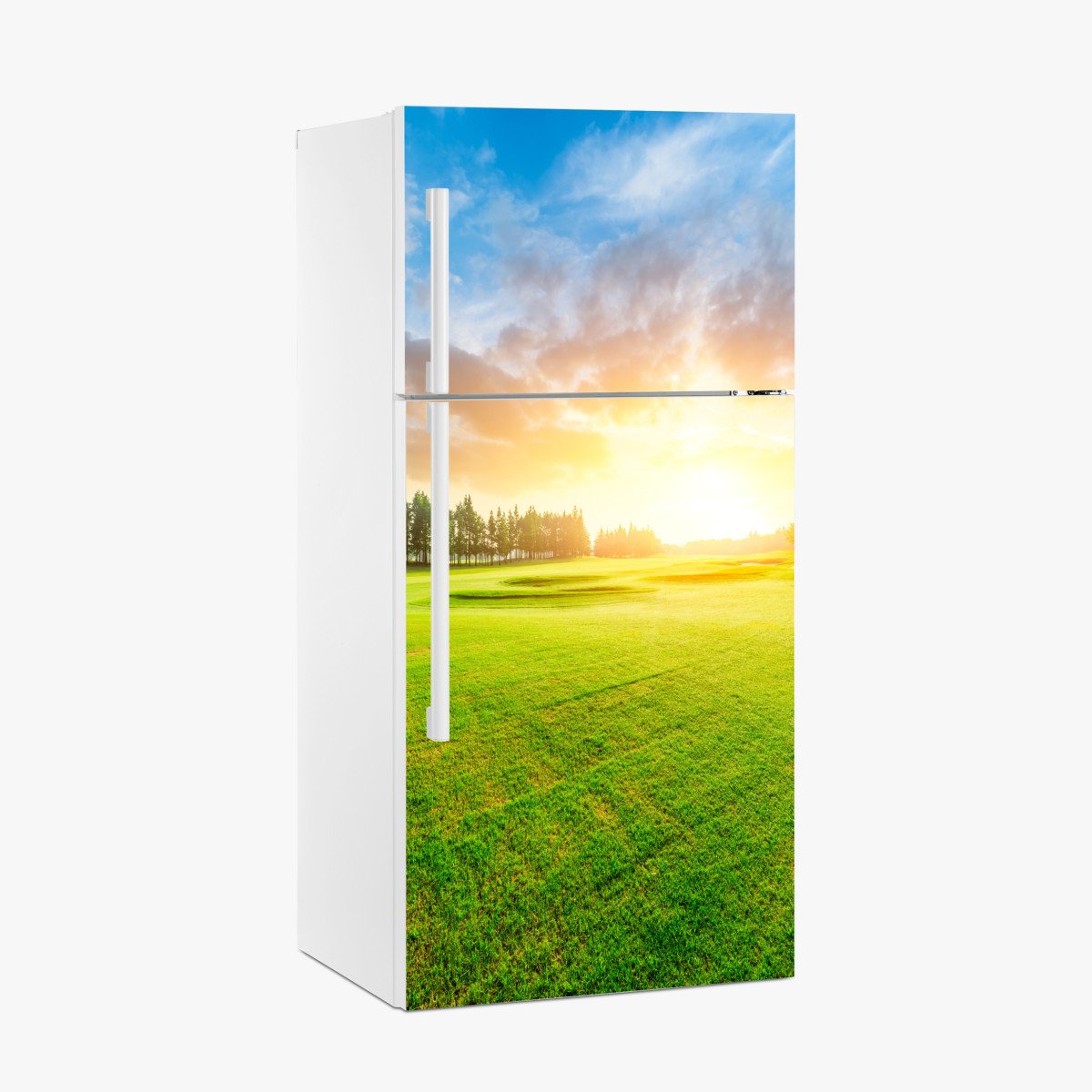 Kühlschrankaufkleber sonnenbeschienene wiese und wald bei sonnenaufgang – Wallnifity®
