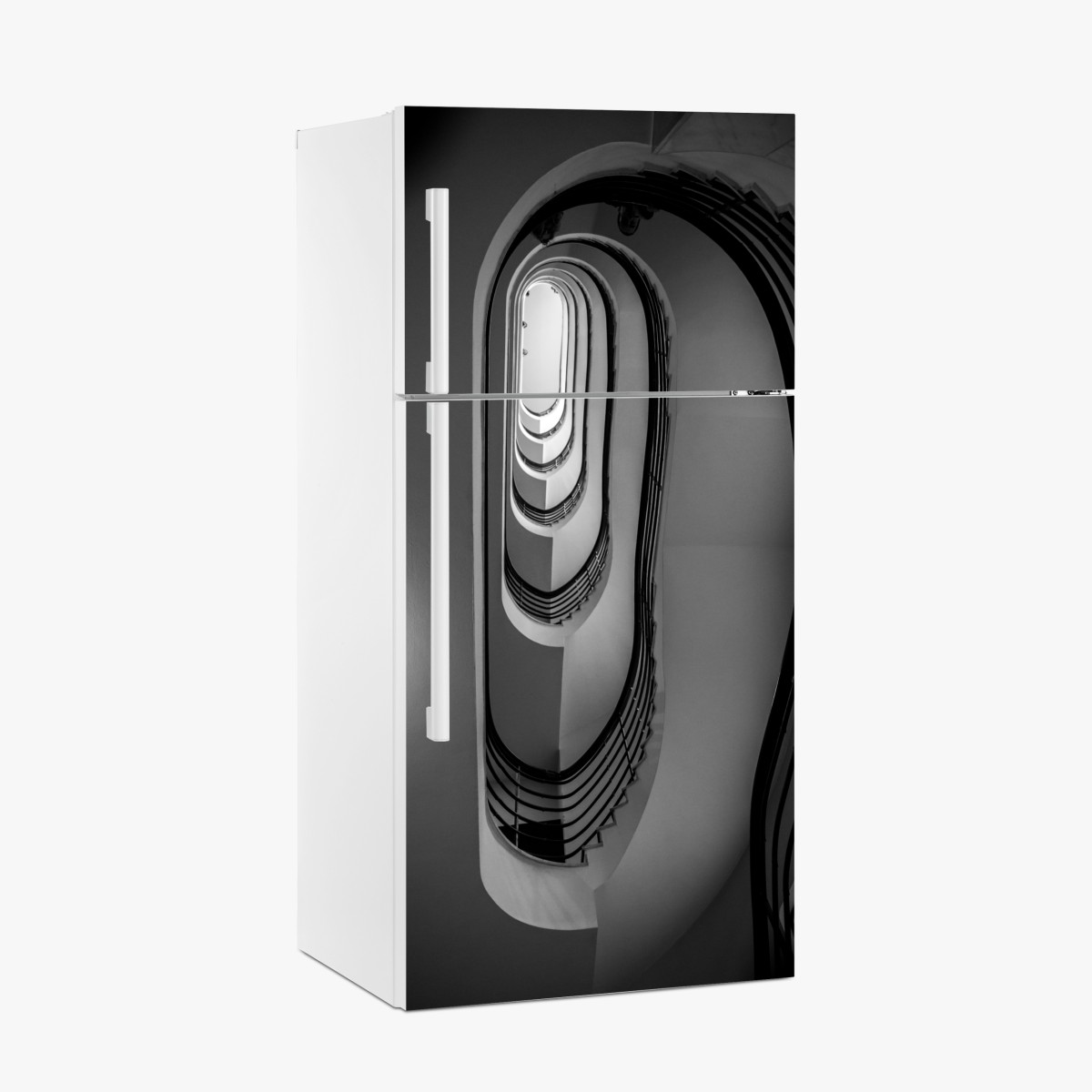 Kühlschrankaufkleber spiraltreppe perspektive in schwarzweiß – Wallnifity®