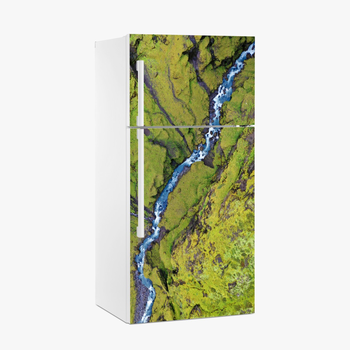 Kühlschrankaufkleber luftaufnahme: fluss in moosbedeckter schlucht – Wallnifity®