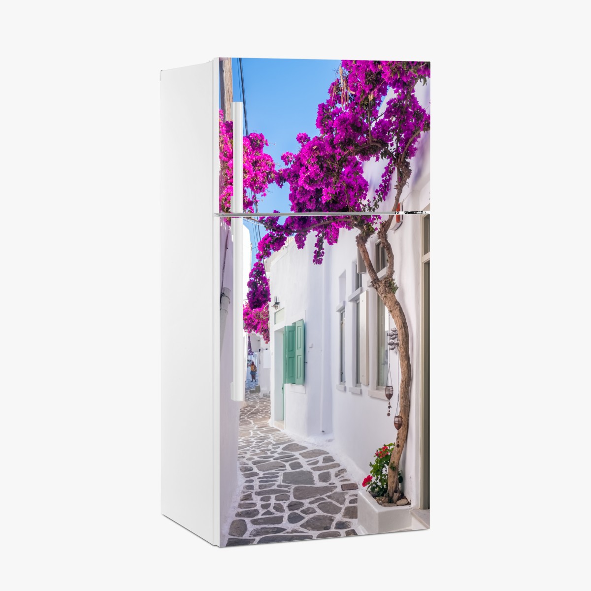 Kühlschrankaufkleber sonnige mediterrane gasse mit bougainvillea – Wallnifity®