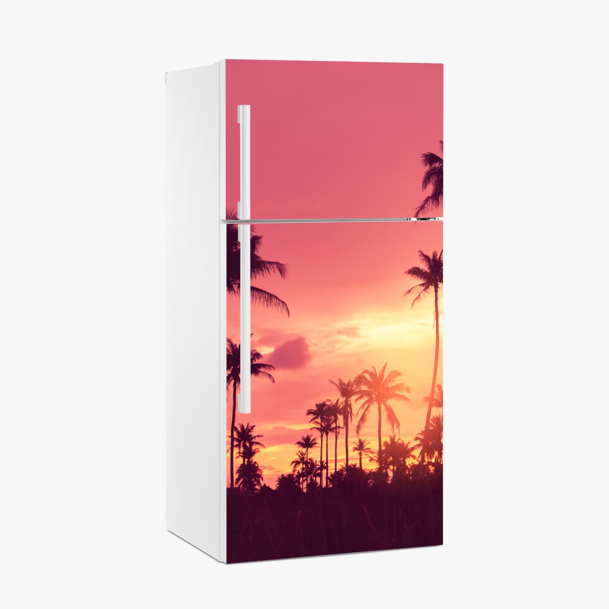 Kühlschrankaufkleber rosa tropischer sonnenuntergang mit palmen – Wallnifity®