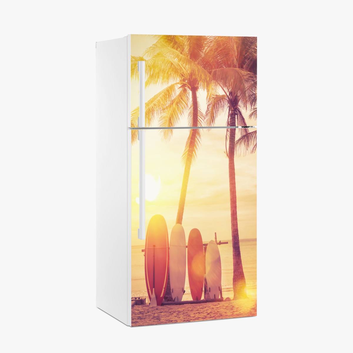Kühlschrankaufkleber tropischer sonnenuntergang mit surfboards – Wallnifity®