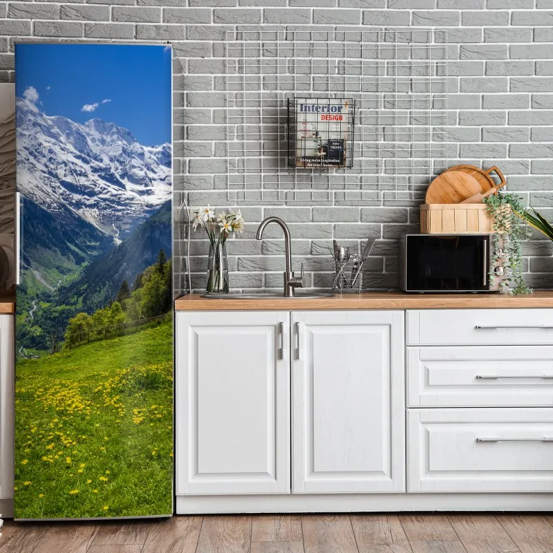 Kühlschrankaufkleber türkiswellenmuster mit goldlinien – Wallnifity®
