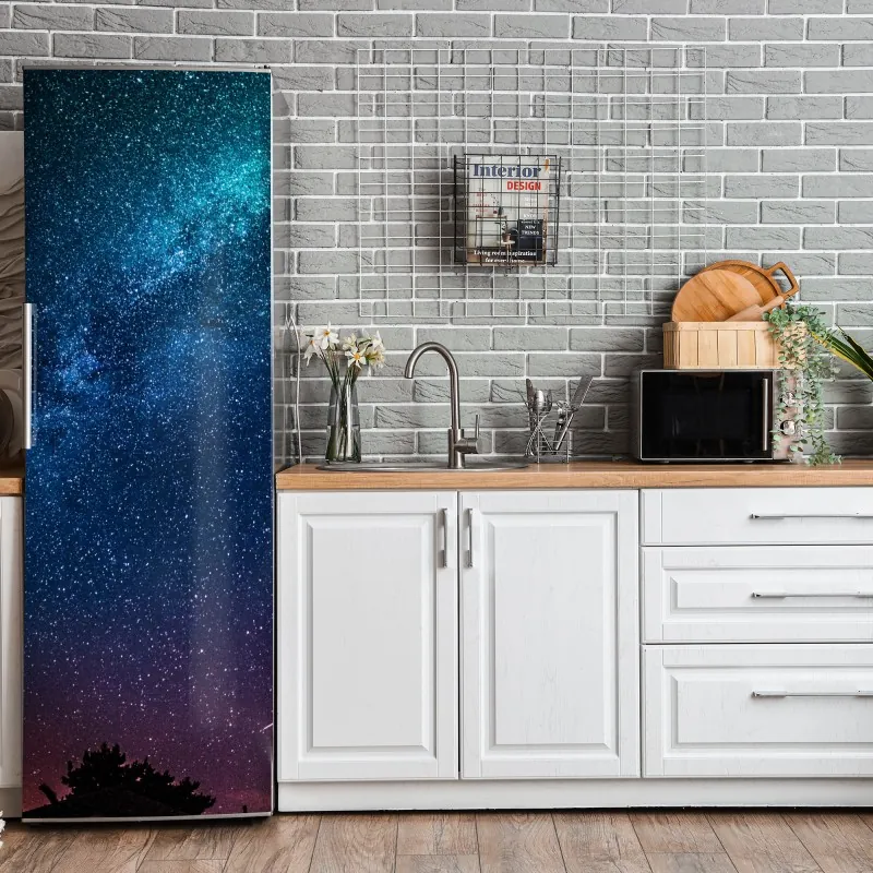 Kühlschrankaufkleber mann mit regenbogen reitet geometrischen vogel – Wallnifity®