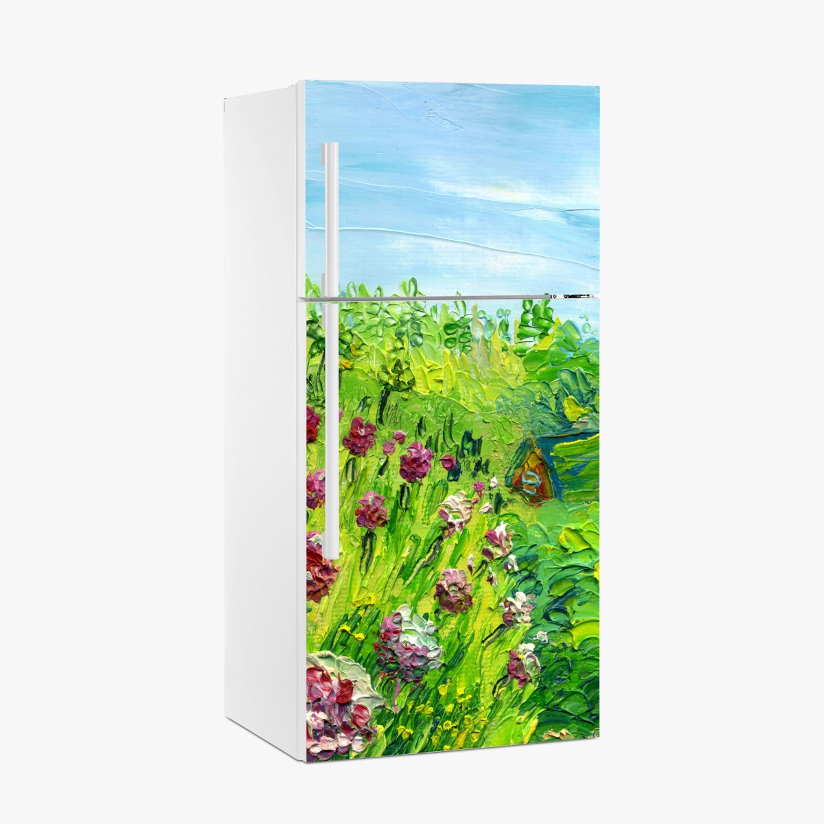 Kühlschrankaufkleber pfingstrosenwiese im frühling — impasto blumenbild – Wallnifity®