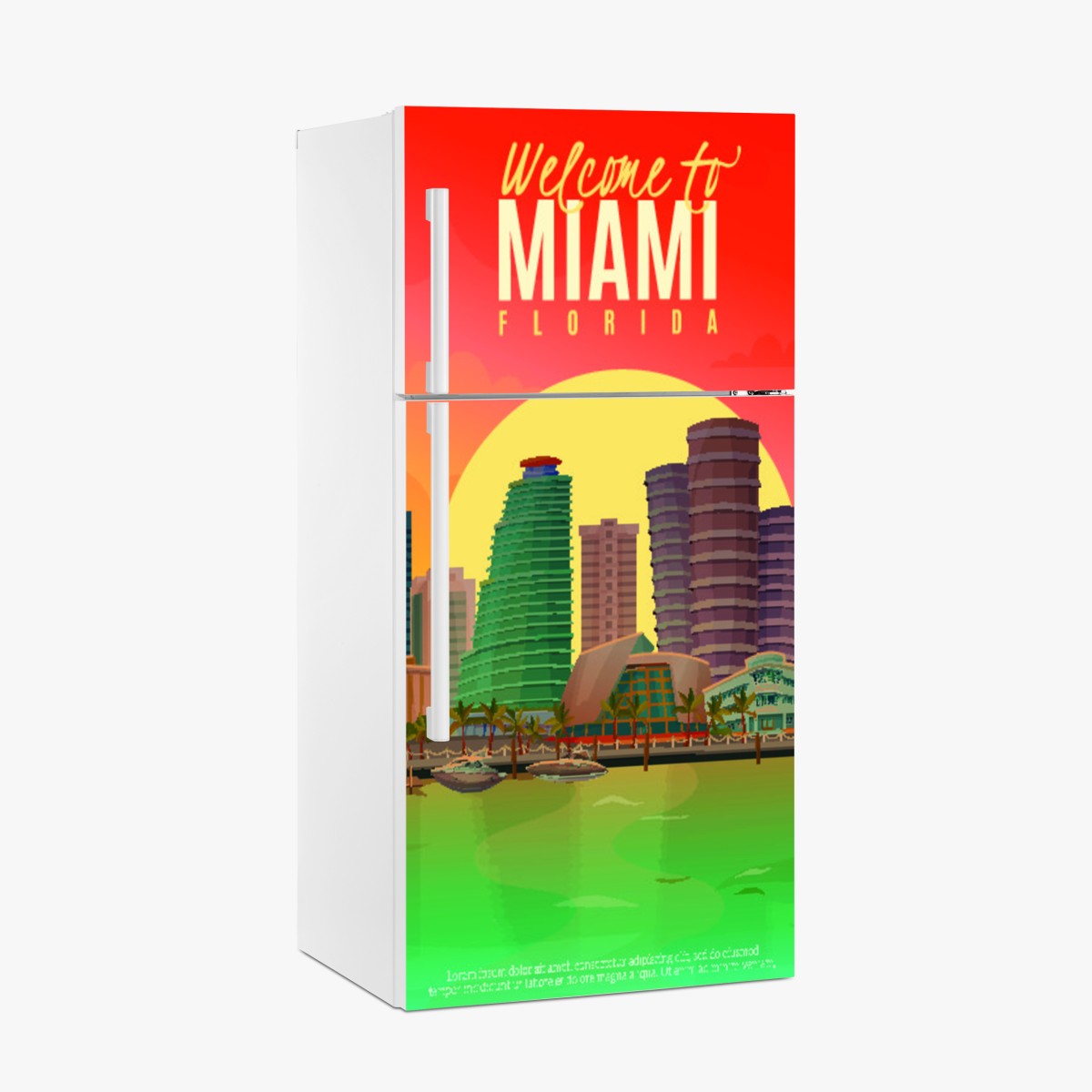 Kühlschrankaufkleber Miami sonnenuntergang skyline – Wallnifity®
