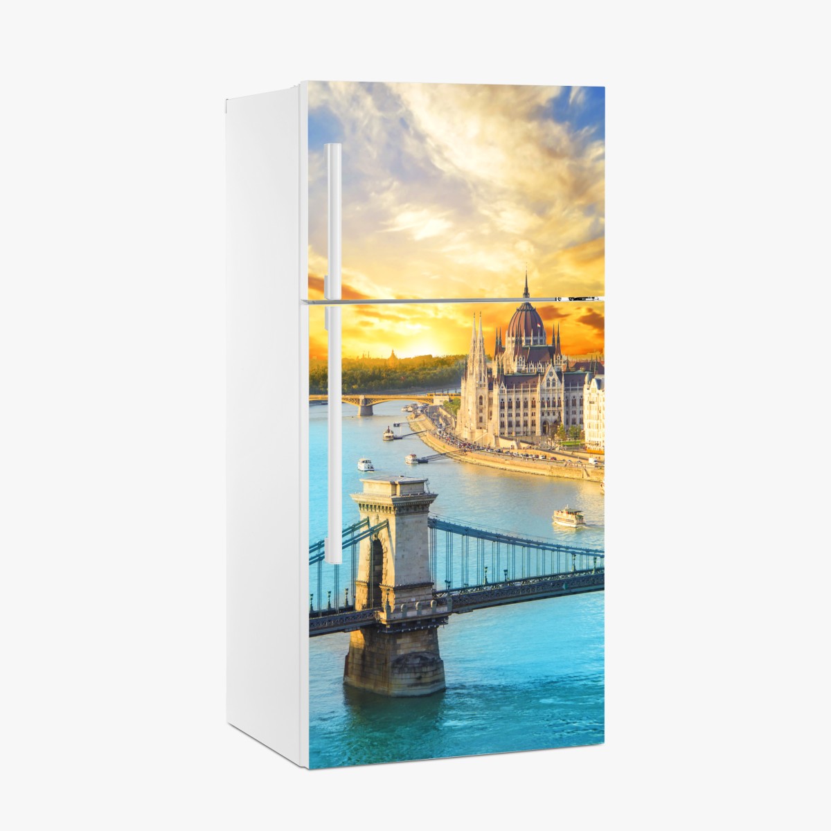 Kühlschrankaufkleber sonnenuntergang über Budapest und der Kettenbrücke – Wallnifity®