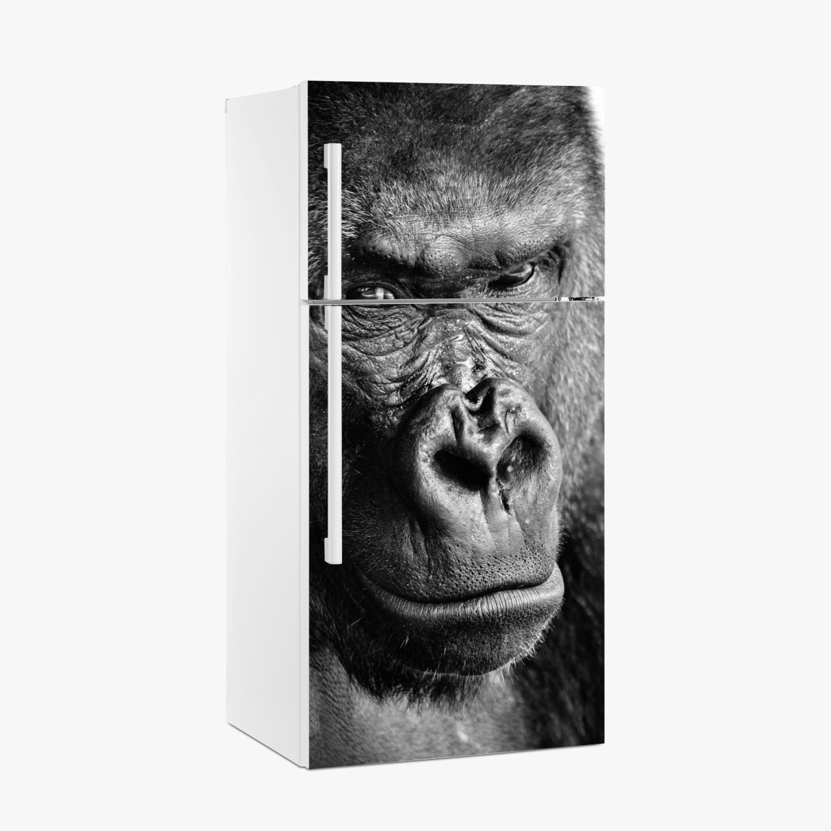 Kühlschrankaufkleber intensives gorilla-porträt in schwarzweiß – Wallnifity®