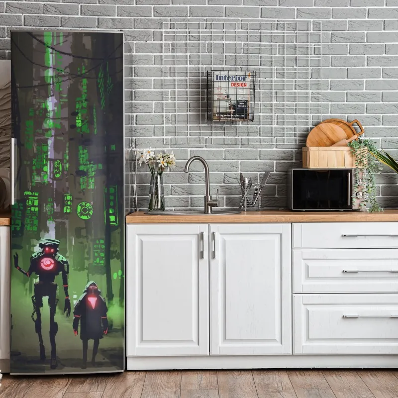 Kühlschrankaufkleber lebhafte aquarell-abstraktion in warmen tönen – Wallnifity®