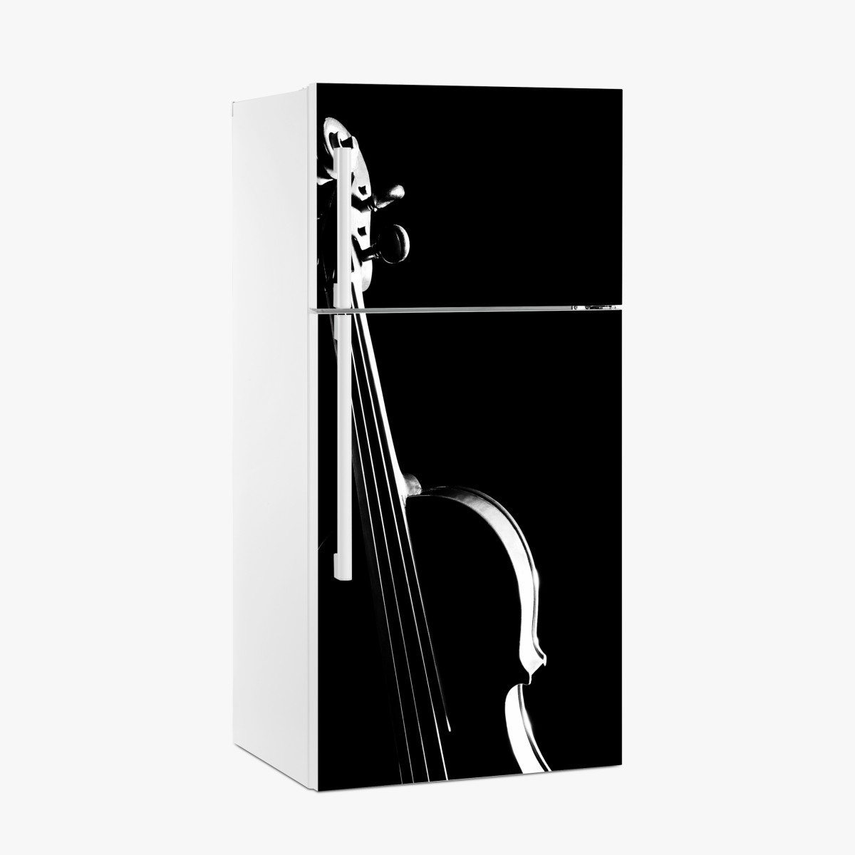Kühlschrankaufkleber elegante geigensilhouette auf schwarzem hintergrund – Wallnifity®