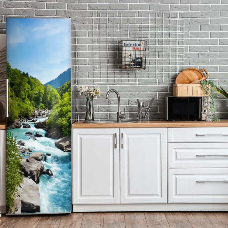 Kühlschrankaufkleber luxuriöse abstrakte alkoholtinten-kunst mit goldenen adern – Wallnifity®