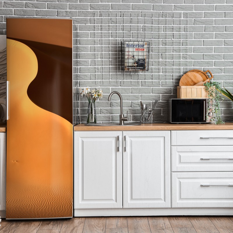 Kühlschrankaufkleber goldene tropische blätter auf beigem hintergrund – Wallnifity®