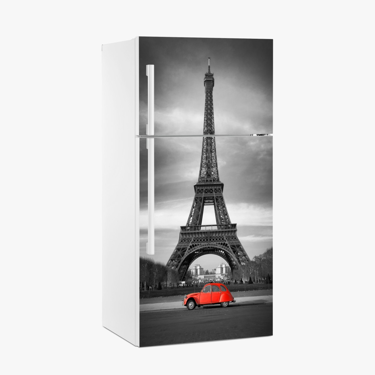 Kühlschrankaufkleber Eiffelturm mit rotem vintage-auto – Wallnifity®