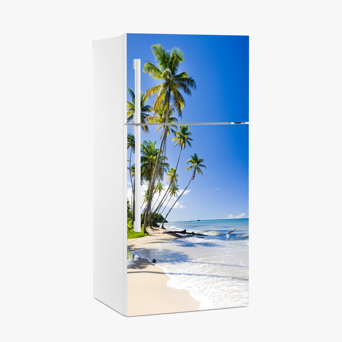 Kühlschrankaufkleber tropischer palmenstrand unter blauem himmel – Wallnifity®
