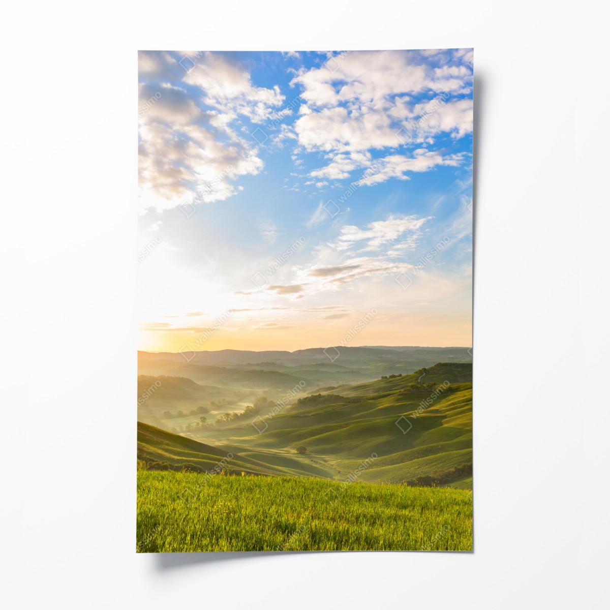 Poster sonnenaufgang über nebligen hügeln – Wallnifity®