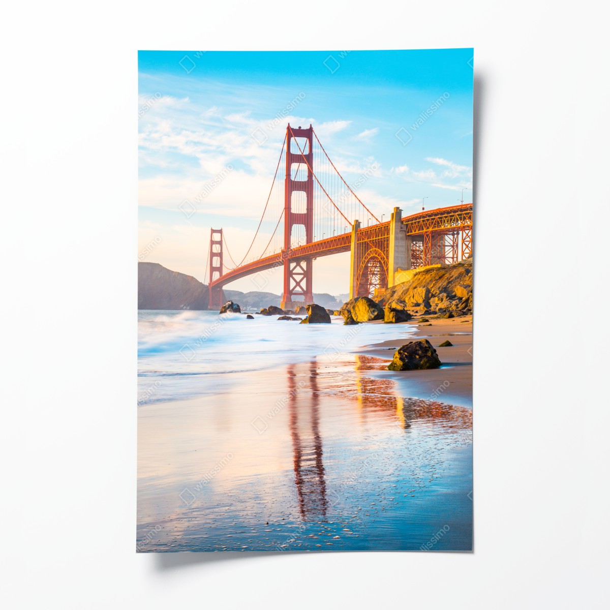 Poster goldene stunde an der Golden Gate Bridge, Baker Beach – Wallnifity®