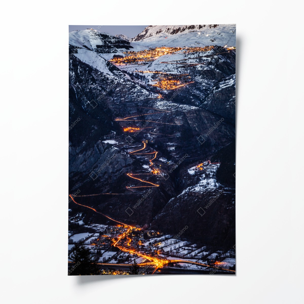 Poster Alpe d'Huez nächtliche auffahrt auf der serpentinenstraße – Wallnifity®
