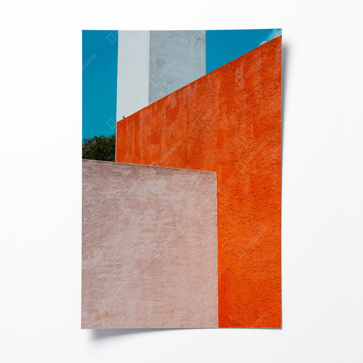 Poster mutige geometrische fassade in orange und türkis – Wallnifity®