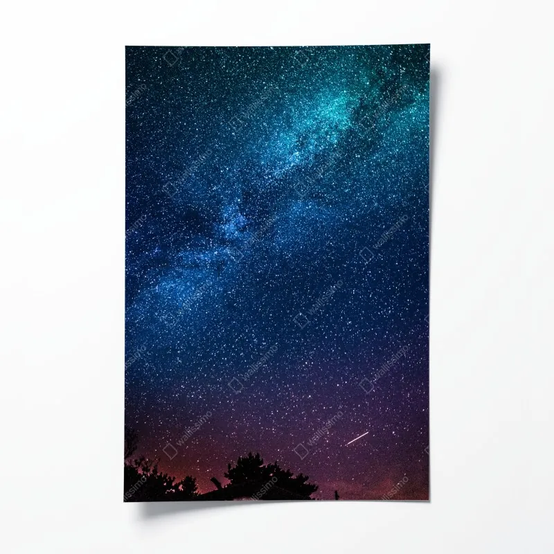 Poster sonnenbeschienene wiese mit landweg bei sonnenuntergang – Wallnifity®