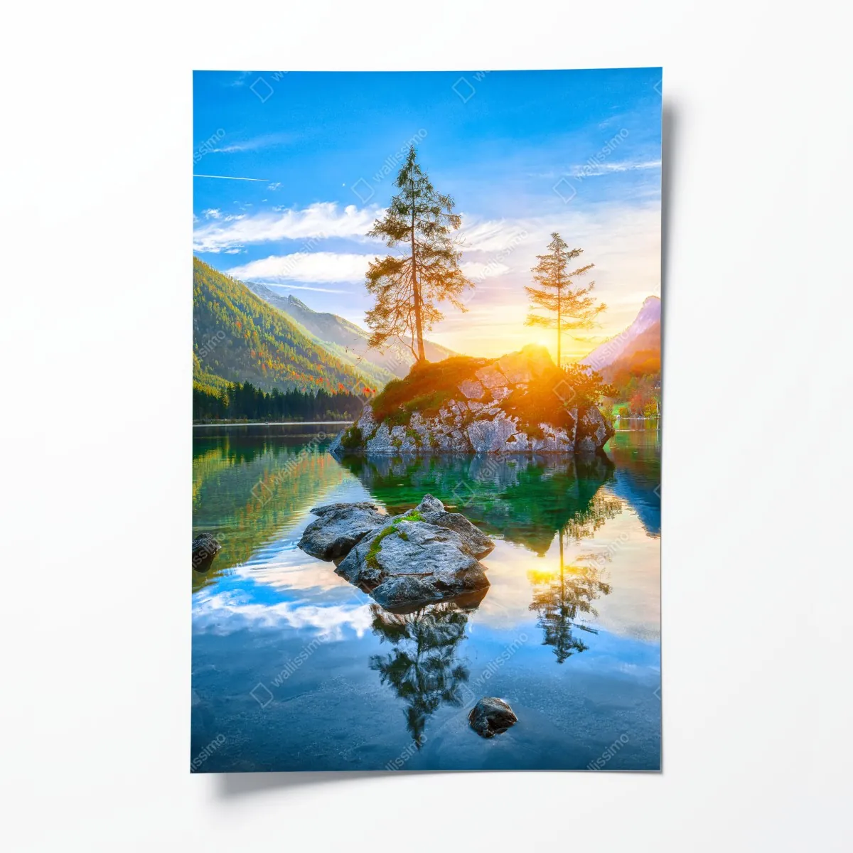 Poster sonnenuntergang über Hintersee felseninsel – Wallnifity®