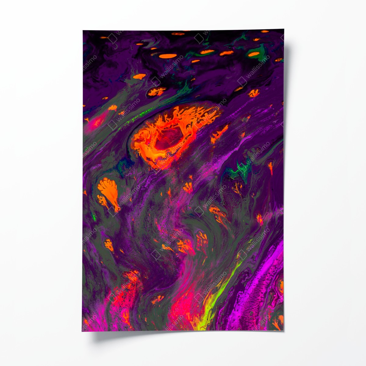 Poster traditionelle ebru abstrakte marmormuster in lila und orange – Wallnifity®