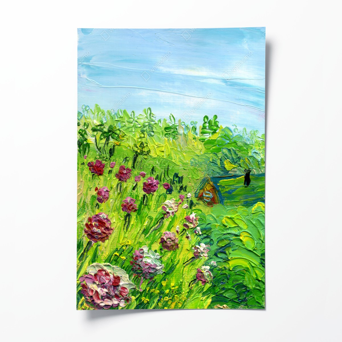 Poster pfingstrosenwiese im frühling — impasto blumenbild – Wallnifity®