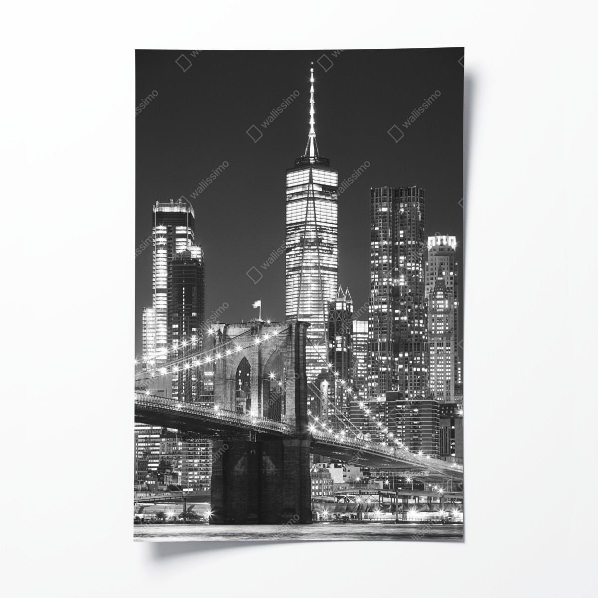 Poster Brooklyn Bridge und Manhattan skyline bei nacht – Wallnifity®