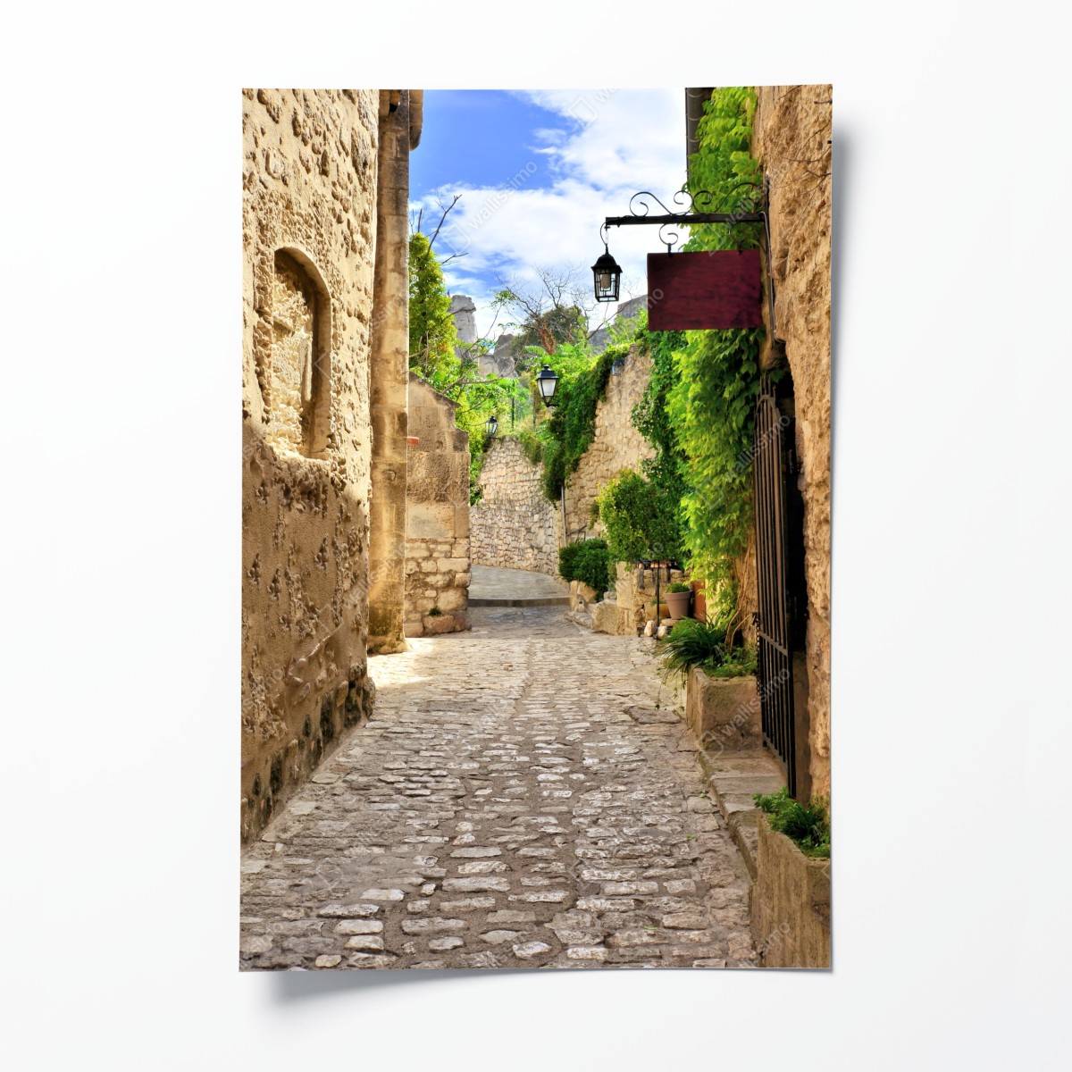 Poster reizende kopfsteinpflasterstraße in Les Baux de Provence – Wallnifity®