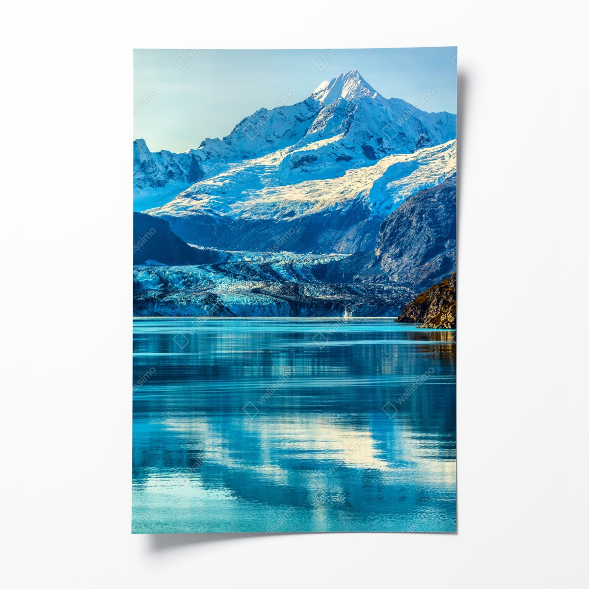 Poster majestätischer alpiner gletscher mit spiegelung – Wallnifity®