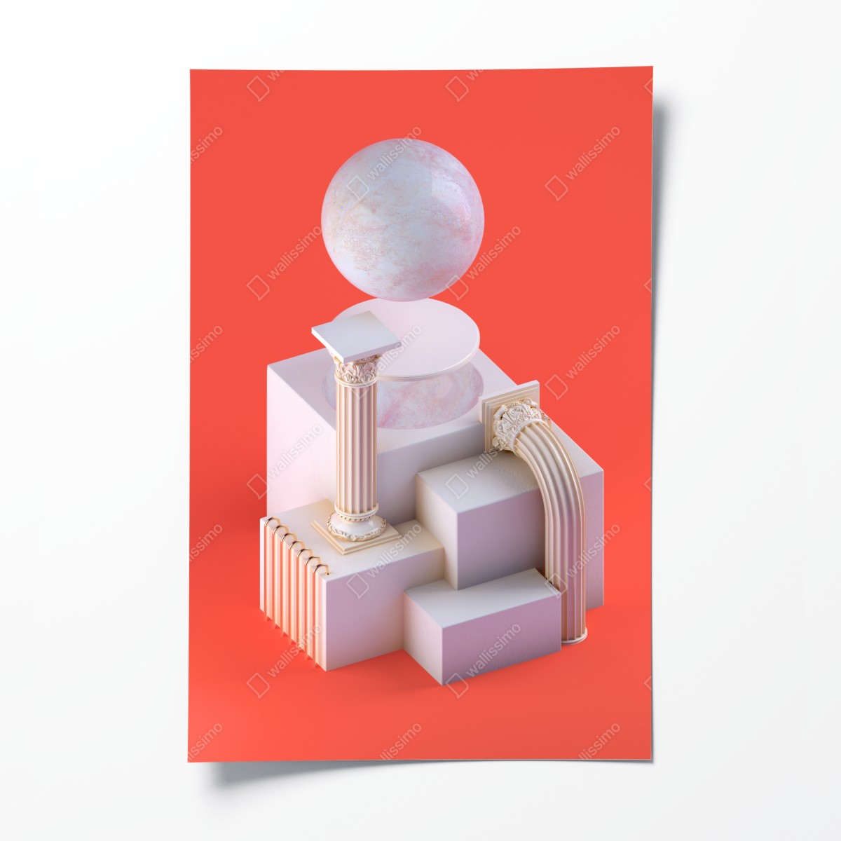 Poster marmorkugel und klassische säulen auf orange – Wallnifity®