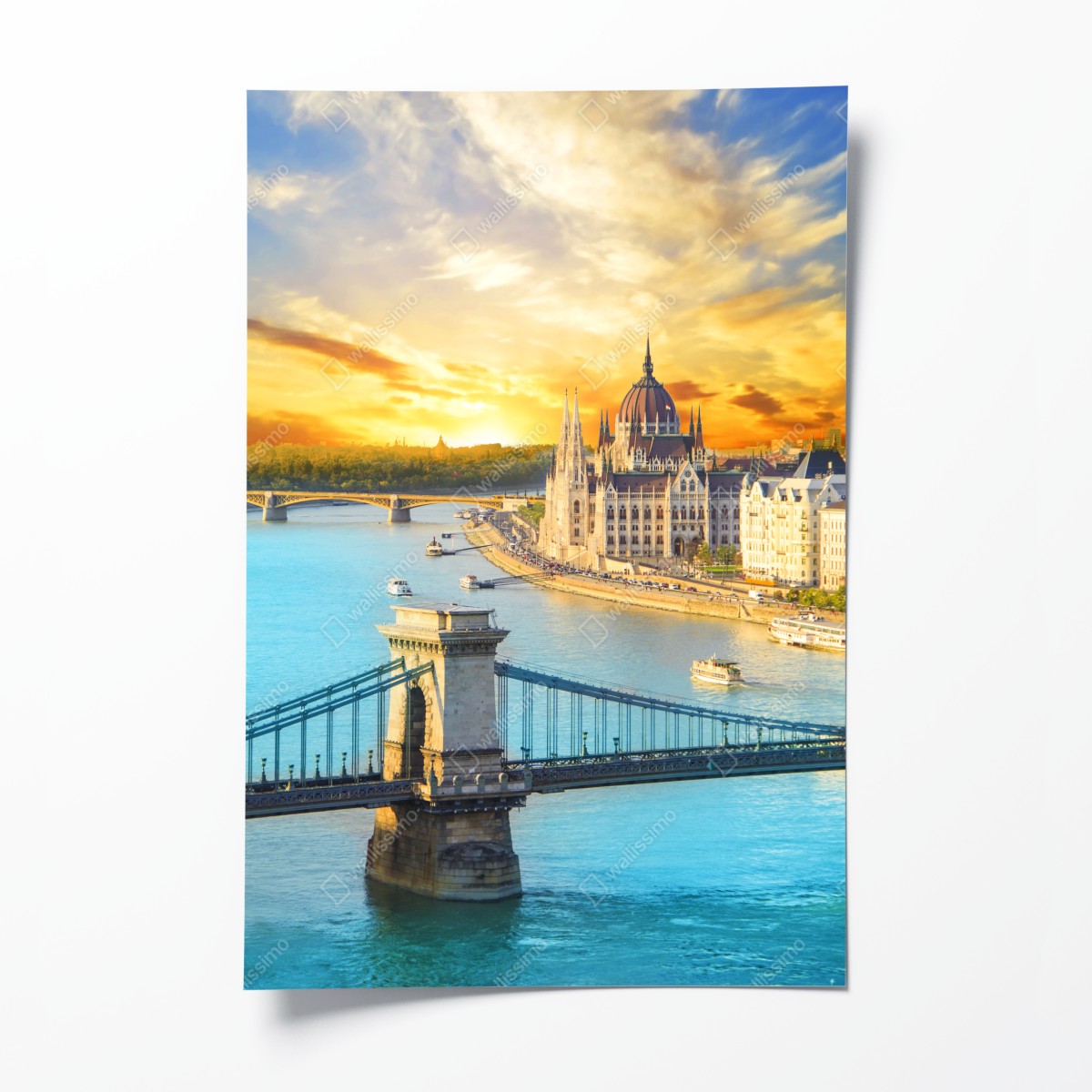 Poster sonnenuntergang über Budapest und der Kettenbrücke – Wallnifity®