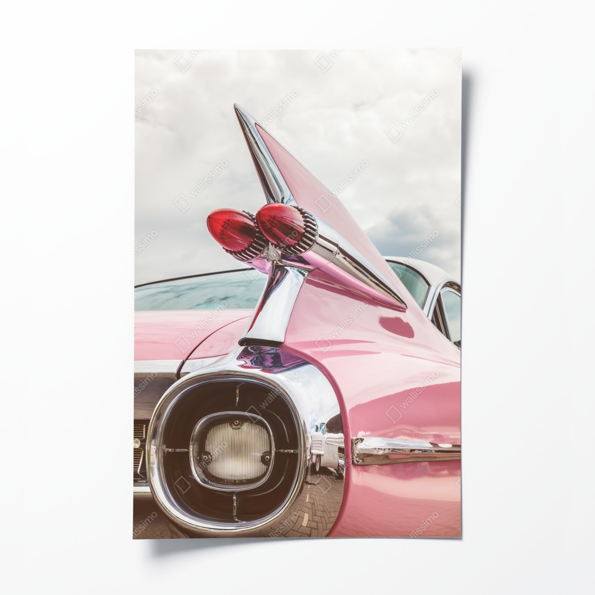 Poster rosa retro klassisches auto heckflosse – Wallnifity®