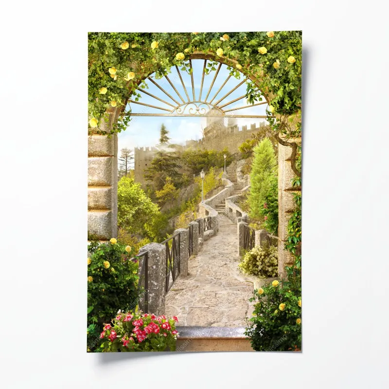 Poster leuchtende lila-blaue abstrakte 3d-formen – Wallnifity®