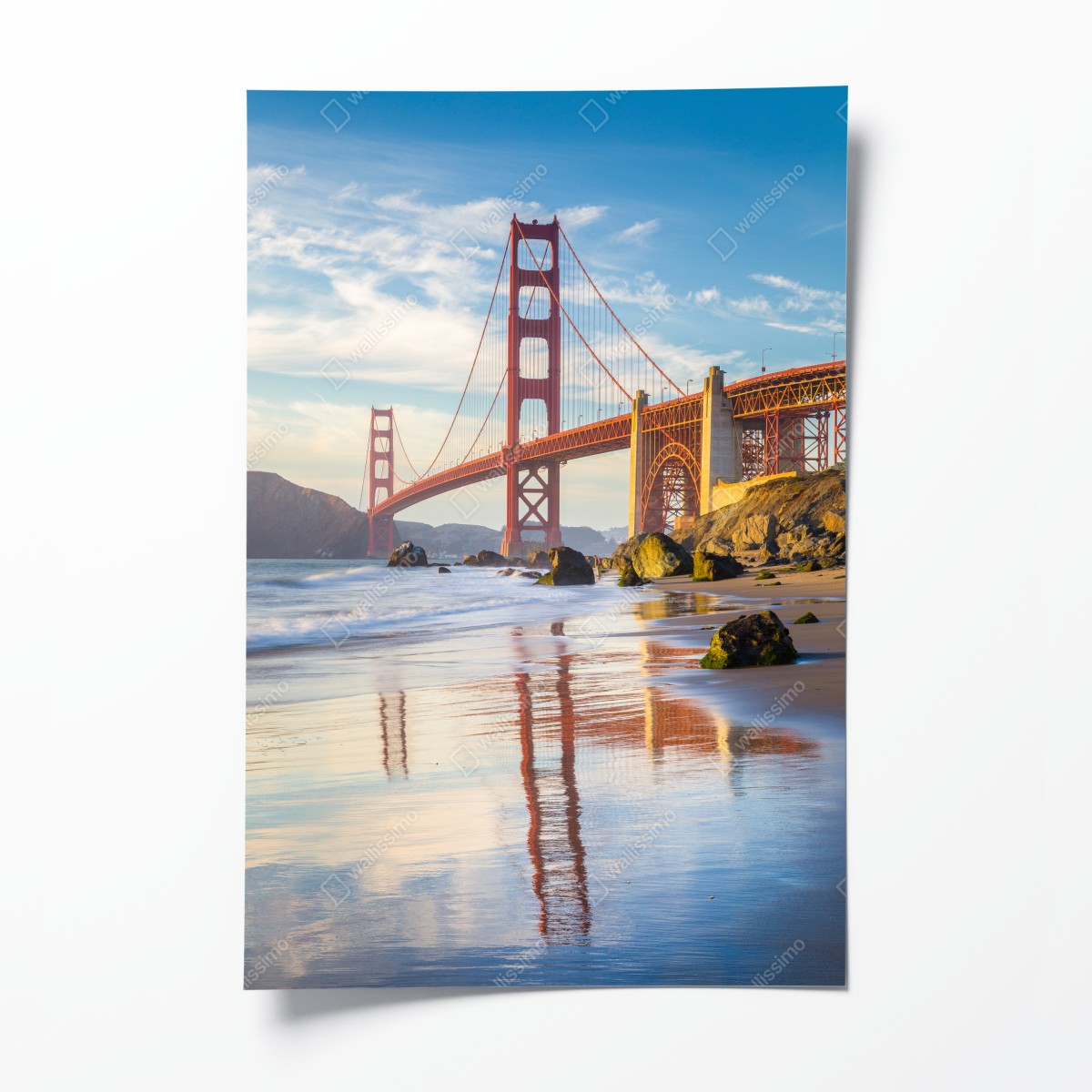 Poster Golden Gate Bridge reflektiert am strand – Wallnifity®