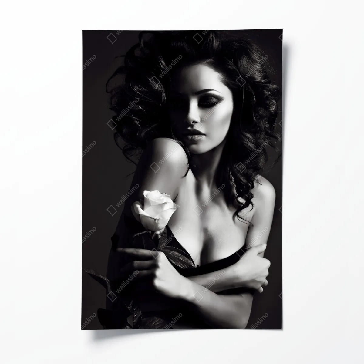 Poster sinnliches schwarzweiß-porträt mit rose – Wallnifity®