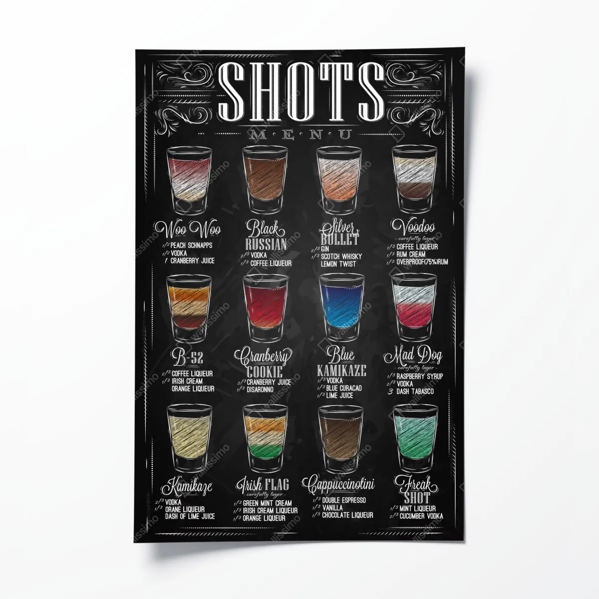 Poster vintage kreidetafel shots menü – Wallnifity®