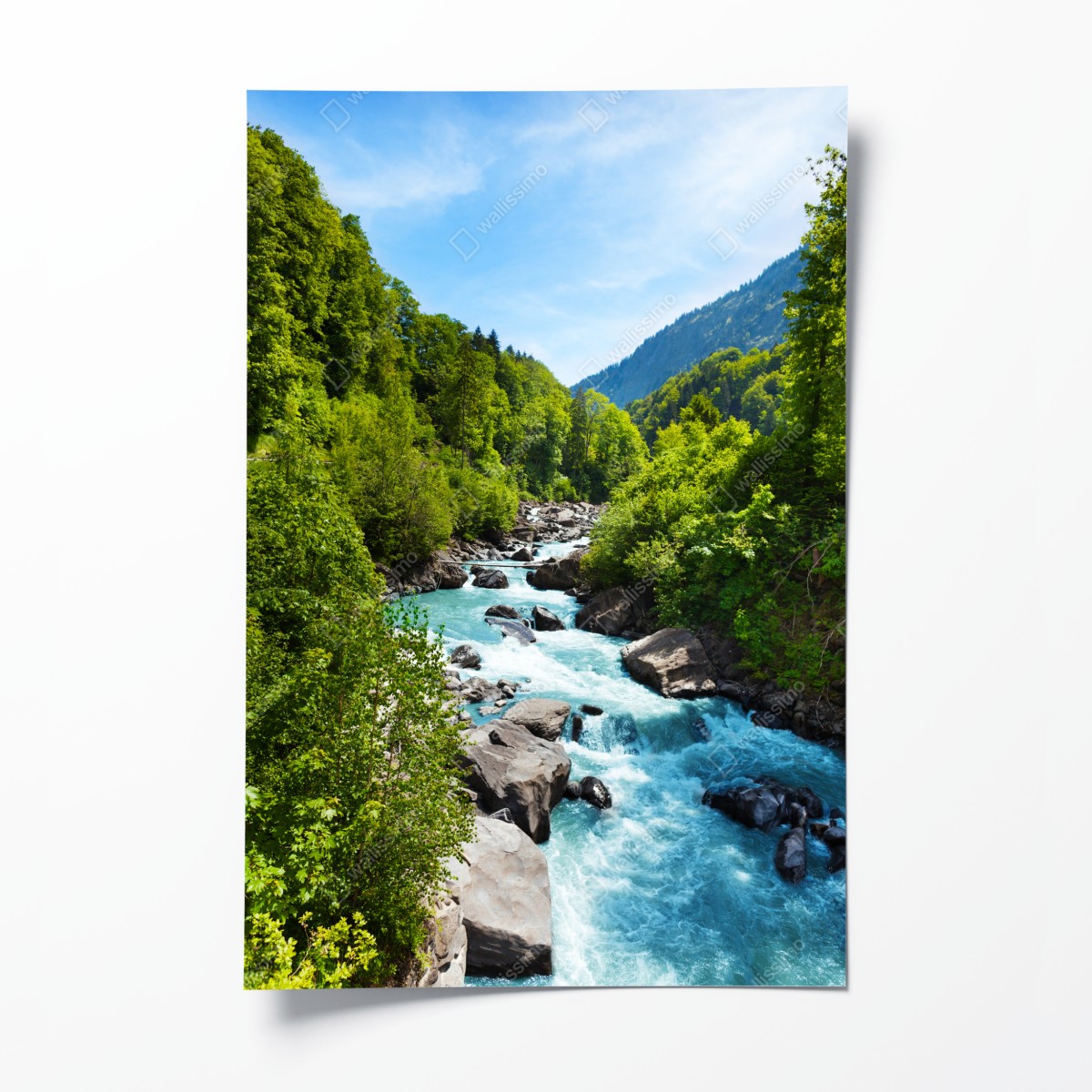 Poster gletscherfluss im grünen tal – Wallnifity®